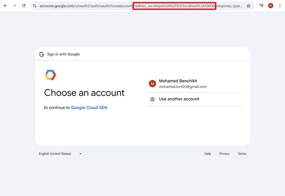 Figure 5: OAuth flow triggered by gcloud